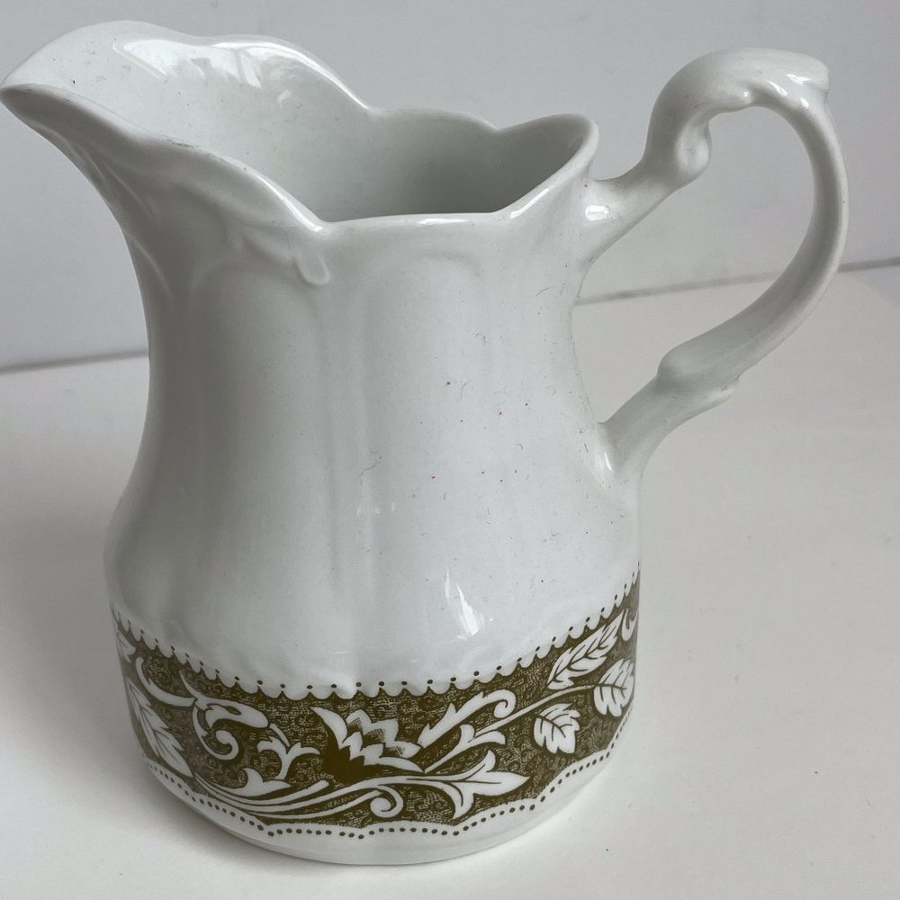 Vintage J & G Meakin Colonial Ironstone England Creamer Floral Print White Green